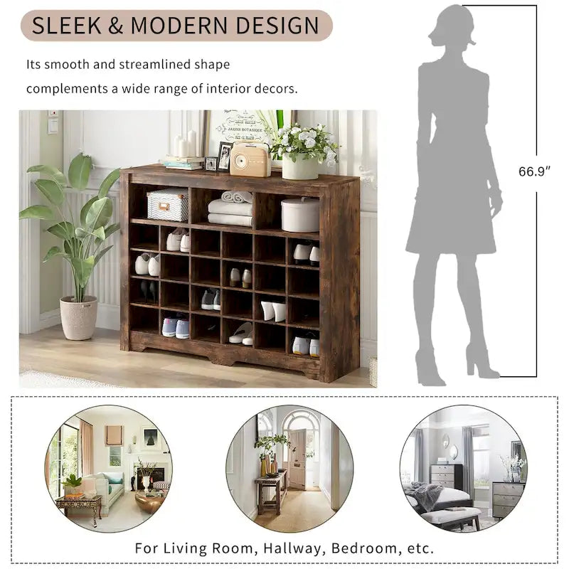 Elegantes Design, 24 Schuhfächer, moderne Schuhkommode mit geschwungenem Sockel