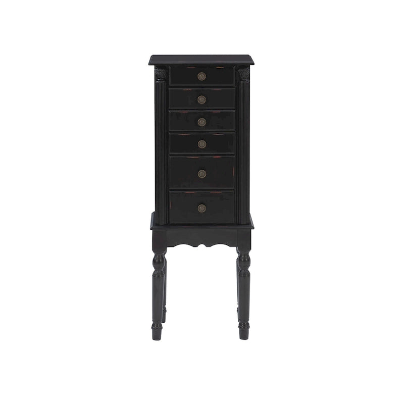 Holzschmuckschrank mit 5 Schubladen und aufklappbarem Deckel - 37 - Schwarz