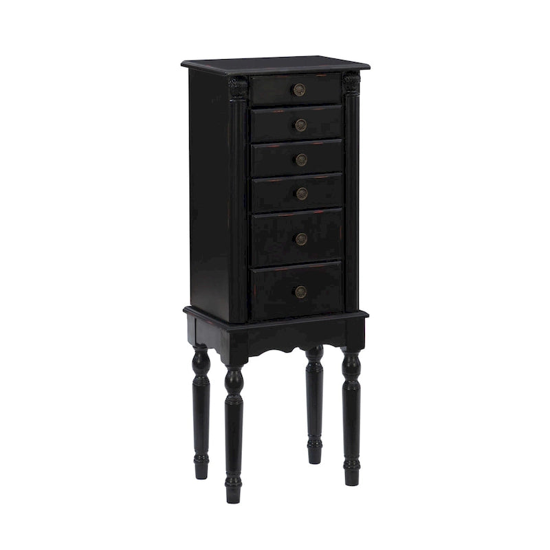 Holzschmuckschrank mit 5 Schubladen und aufklappbarem Deckel - 37 - Schwarz