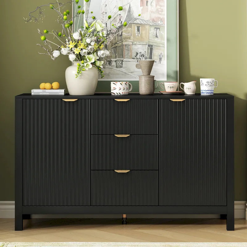 Sideboard mit 47.2W und Wellendesign - 3 verstellbare Regalböden und 3 Schubladen