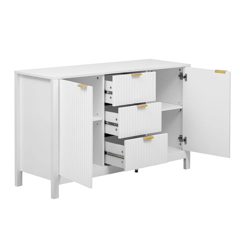 Aparador de 47.2W con diseño ondulado, 3 estantes ajustables y 3 cajones