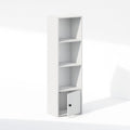 Librería de pie de 4 niveles con armario de almacenamiento de 1 puerta, blanca