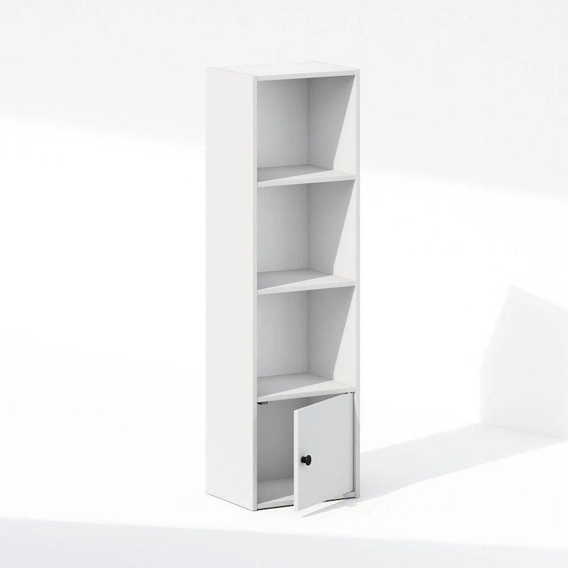 Furinno Luder 4-Tier Standing Shelf Bookcase with 1 Door Storage Cabinet, White