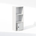 Librería de pie de 3 niveles con armario de almacenamiento de 1 puerta, blanca