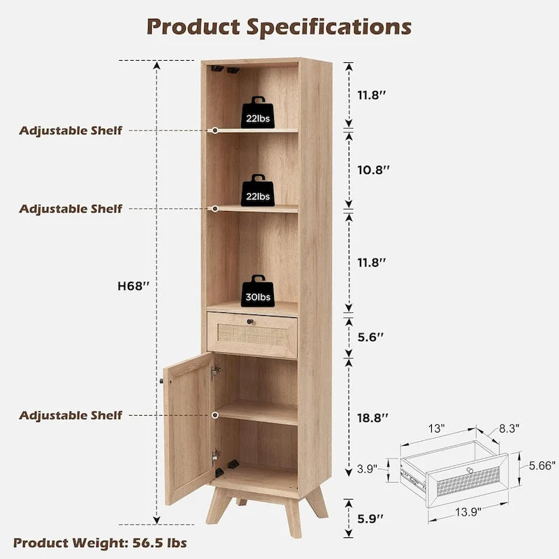 Badezimmerschrank aus natürlichem Rattan und Leinen zur Aufbewahrung von Handtüchern, modernes Design