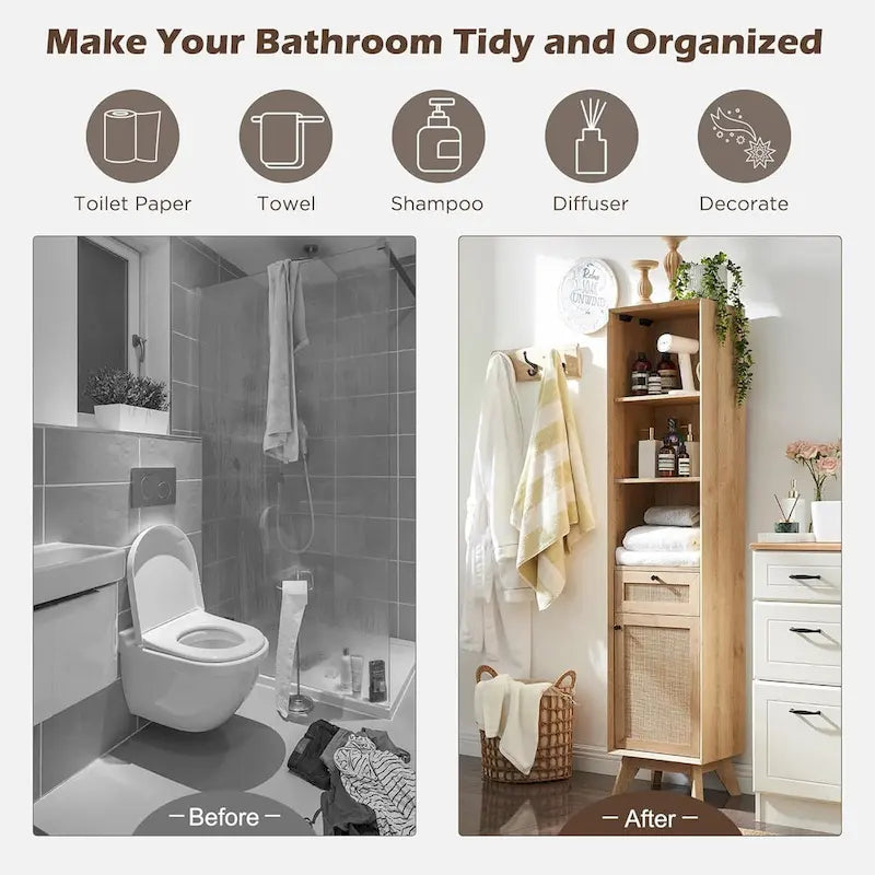 Badezimmerschrank aus natürlichem Rattan und Leinen zur Aufbewahrung von Handtüchern, modernes Design
