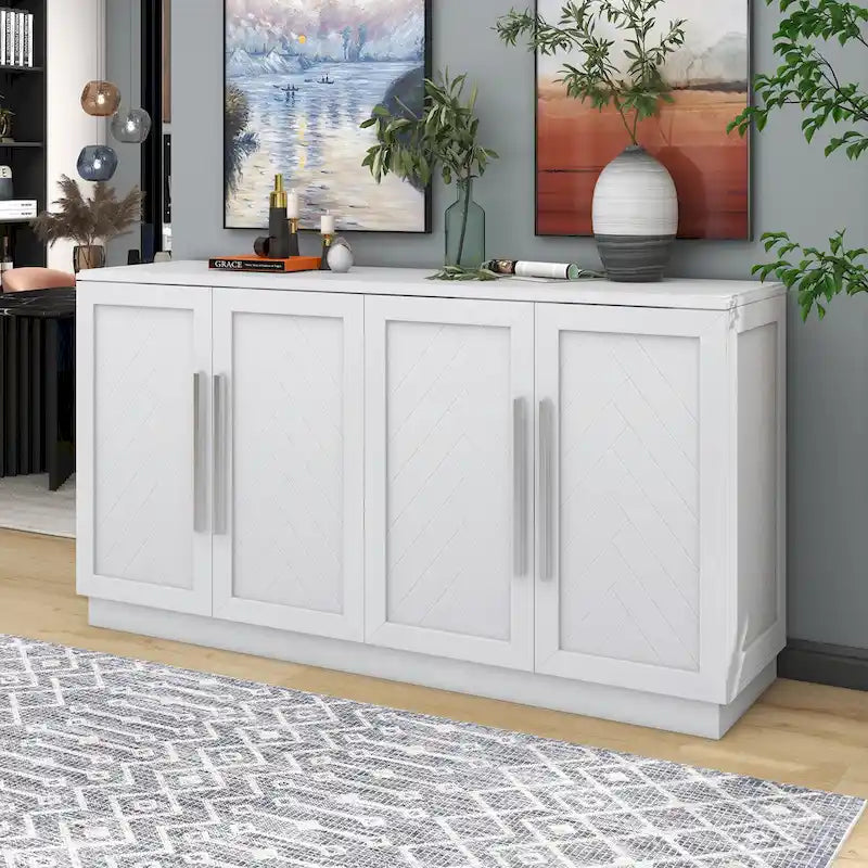 Sideboard Buffet Cabinet with Adjustable Shelves & Silver Handles