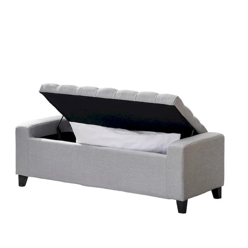 Aufbewahrungsottomane, hellgrauer Stoff, getuftete Oberseite, 51 Inch