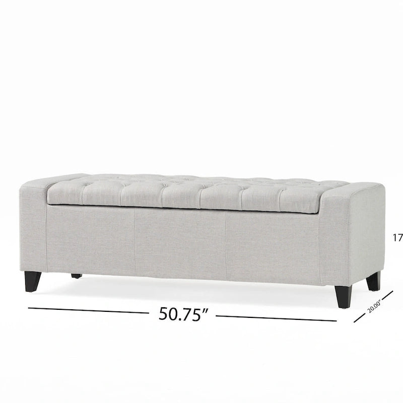 Aufbewahrungsottomane, hellgrauer Stoff, getuftete Oberseite, 51 Inch