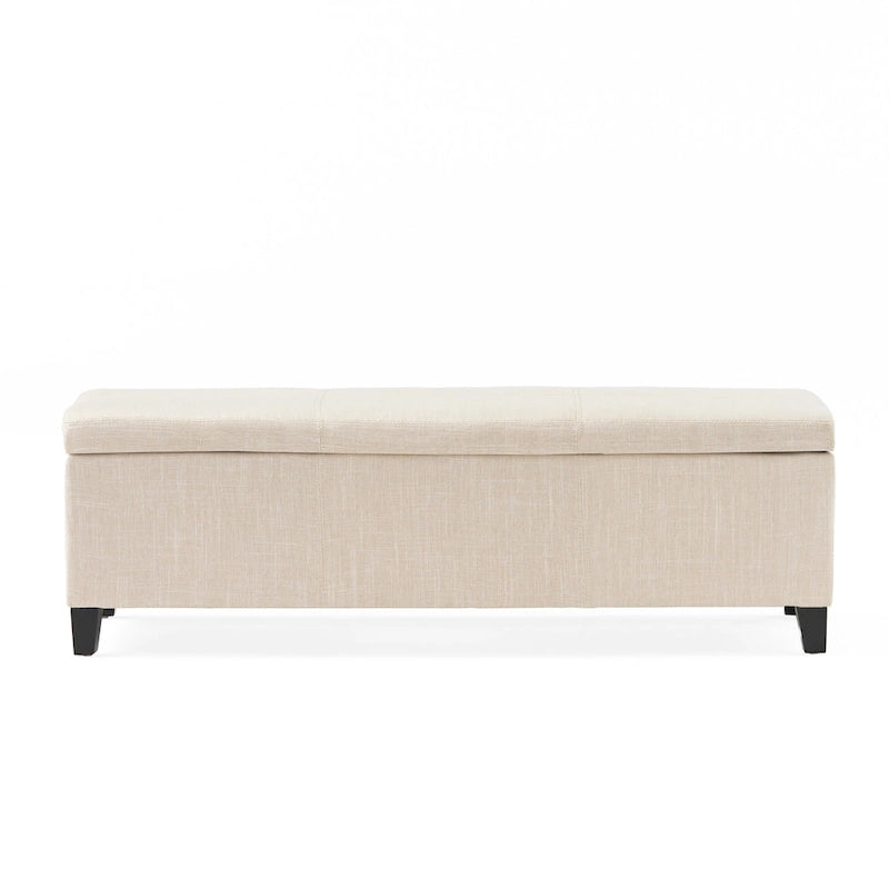 Banco otomano de almacenamiento, piel sintética beige con detalles, 51 pulgadas