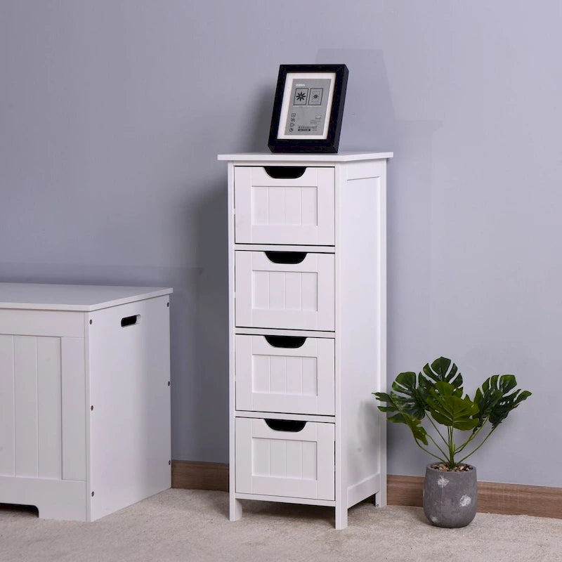 Weißer Badezimmerschrank, freistehend, mit Schubladen