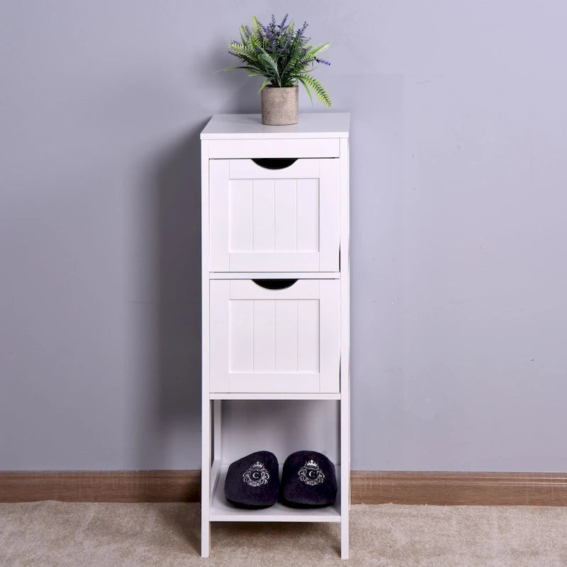 Weißer Badezimmerschrank, freistehend, mit Schubladen