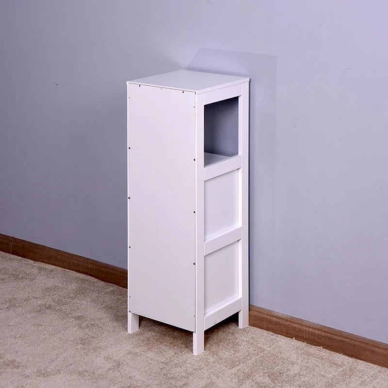 Weißer Badezimmerschrank, freistehend, mit Schubladen