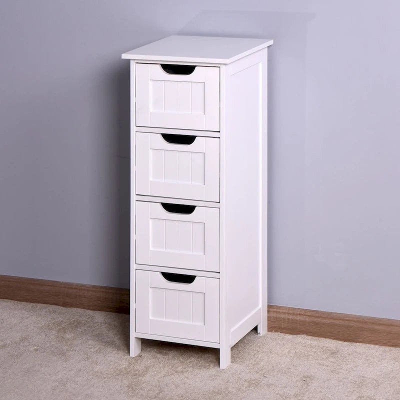 Weißer Badezimmerschrank, freistehend, mit Schubladen