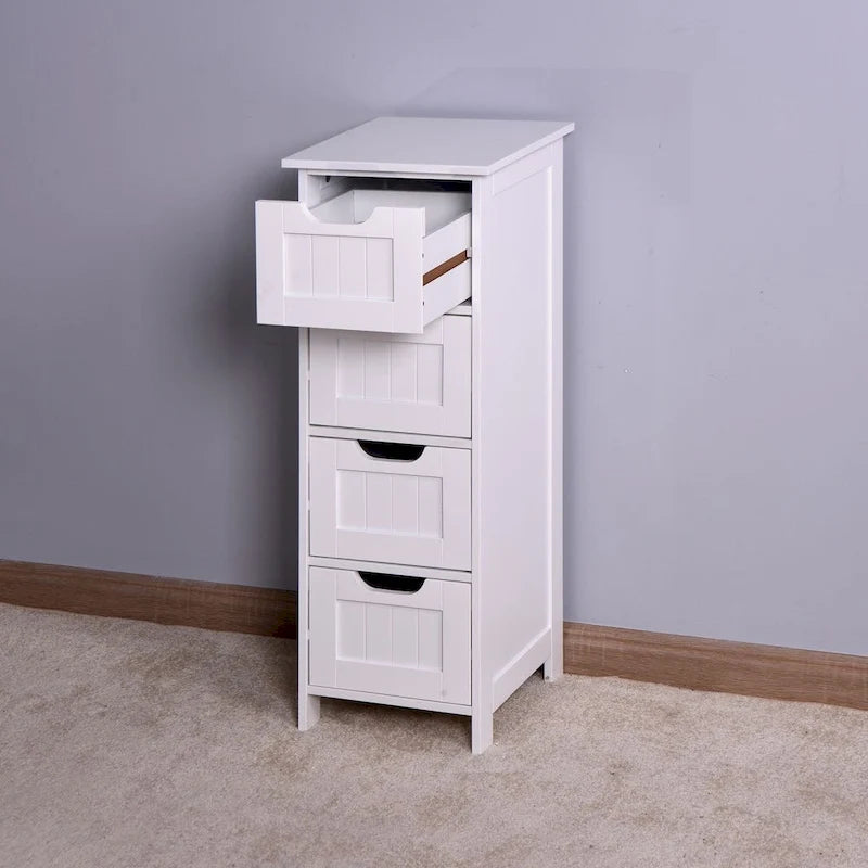 Mueble de almacenaje blanco para baño, independiente y con cajones
