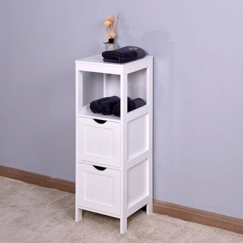 Mueble de almacenaje blanco para baño, independiente y con cajones
