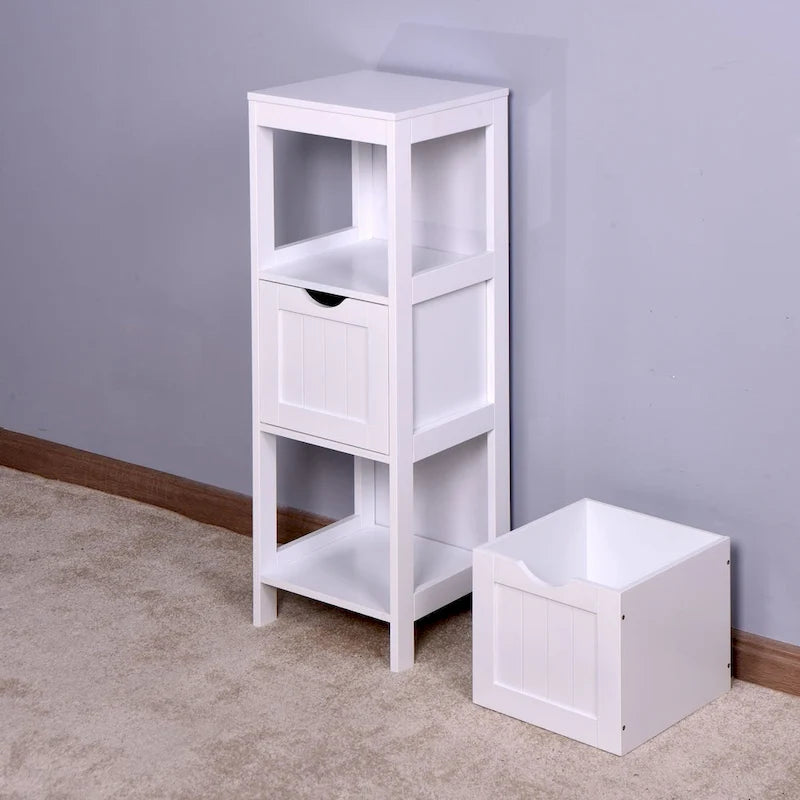 Mueble de almacenaje blanco para baño, independiente y con cajones