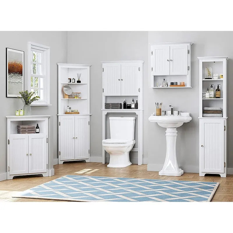 Almacenamiento de baño sobre el inodoro, organizador de baño con estantes ajustables y puertas dobles