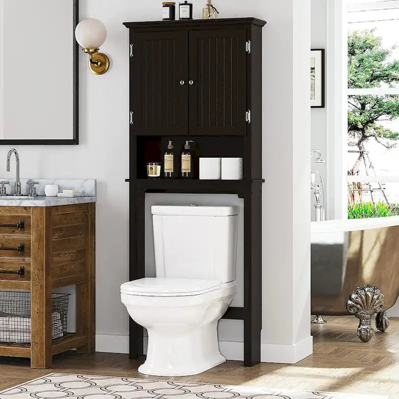 Almacenamiento de baño sobre el inodoro, organizador de baño con estantes ajustables y puertas dobles