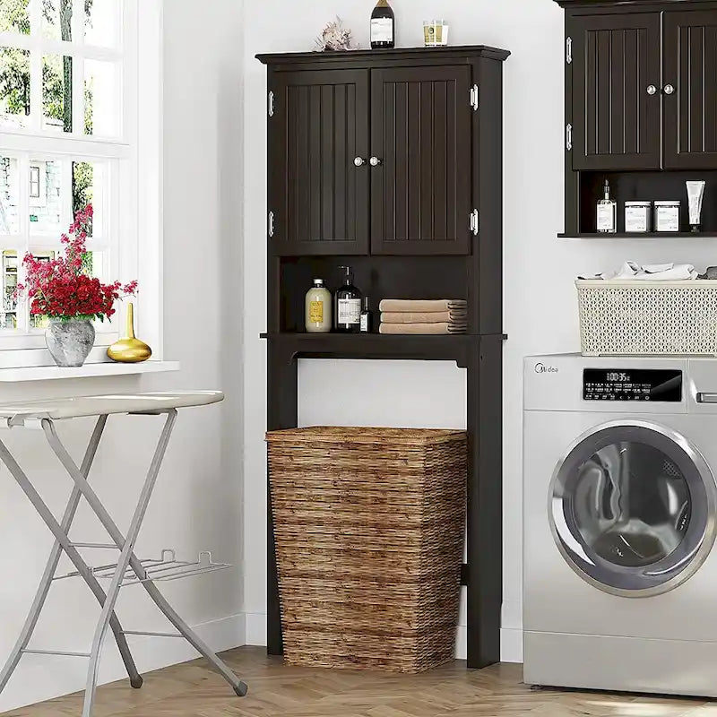 Almacenamiento de baño sobre el inodoro, organizador de baño con estantes ajustables y puertas dobles