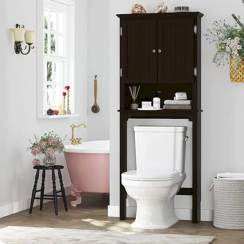 Almacenamiento de baño sobre el inodoro, organizador de baño con estantes ajustables y puertas dobles