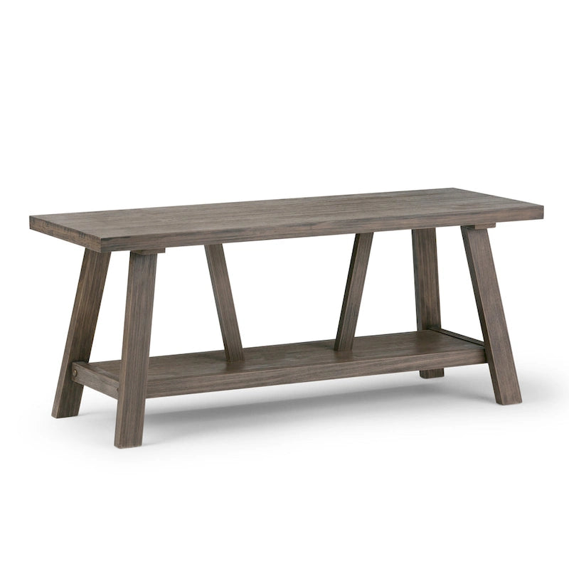 BANCO DE MADERA MACIZA DE 48 PULGADAS DE ANCHO PARA RECIBIDOR, DE ESTILO INDUSTRIAL, COLOR MADERA A LA DERIVA - 48 W x 17 D x 20 H