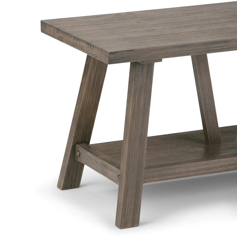BANCO DE MADERA MACIZA DE 48 PULGADAS DE ANCHO PARA RECIBIDOR, DE ESTILO INDUSTRIAL, COLOR MADERA A LA DERIVA - 48 W x 17 D x 20 H
