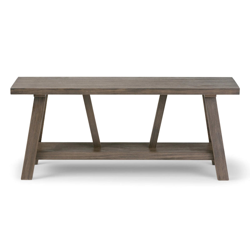 BANCO DE MADERA MACIZA DE 48 PULGADAS DE ANCHO PARA RECIBIDOR, DE ESTILO INDUSTRIAL, COLOR MADERA A LA DERIVA - 48 W x 17 D x 20 H