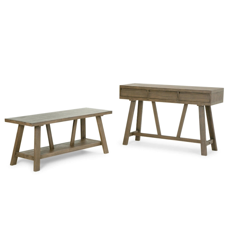 BANCO DE MADERA MACIZA DE 48 PULGADAS DE ANCHO PARA RECIBIDOR, DE ESTILO INDUSTRIAL, COLOR MADERA A LA DERIVA - 48 W x 17 D x 20 H
