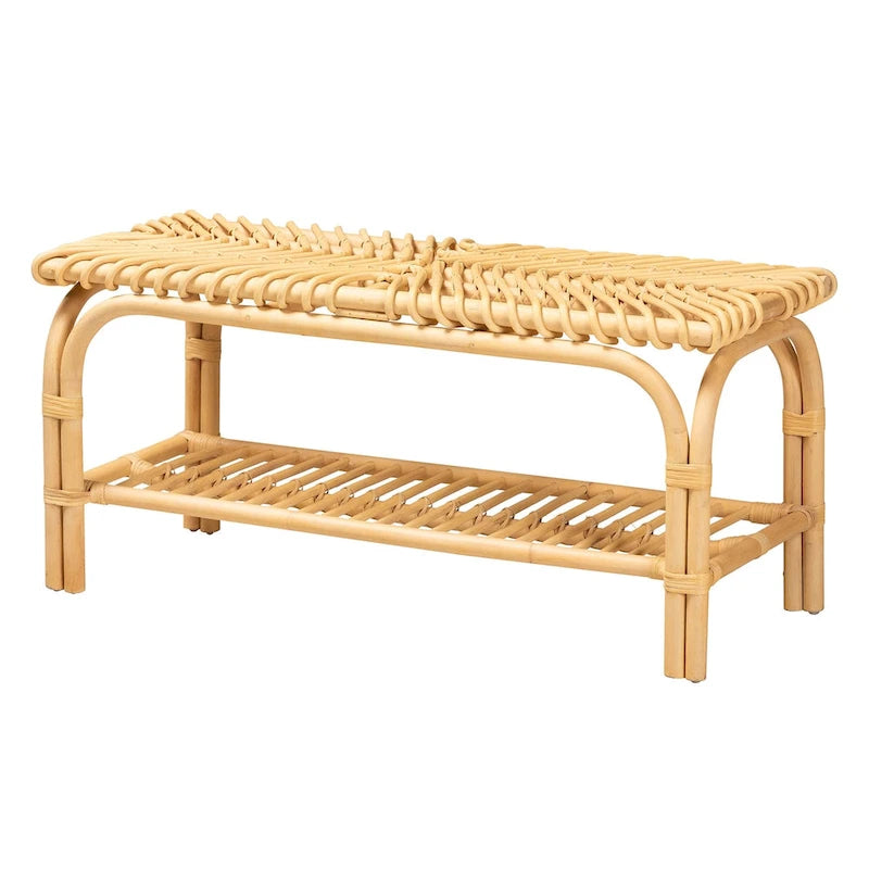 Banc d’appoint bohème moderne en rotin naturel brun