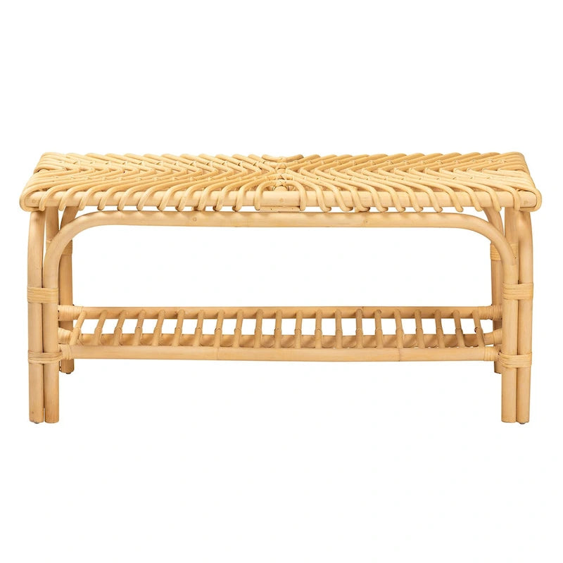 Banc d’appoint bohème moderne en rotin naturel brun