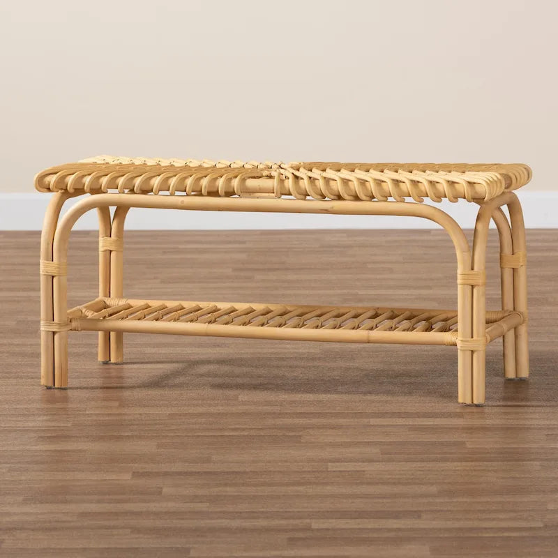 Banc d’appoint bohème moderne en rotin naturel brun