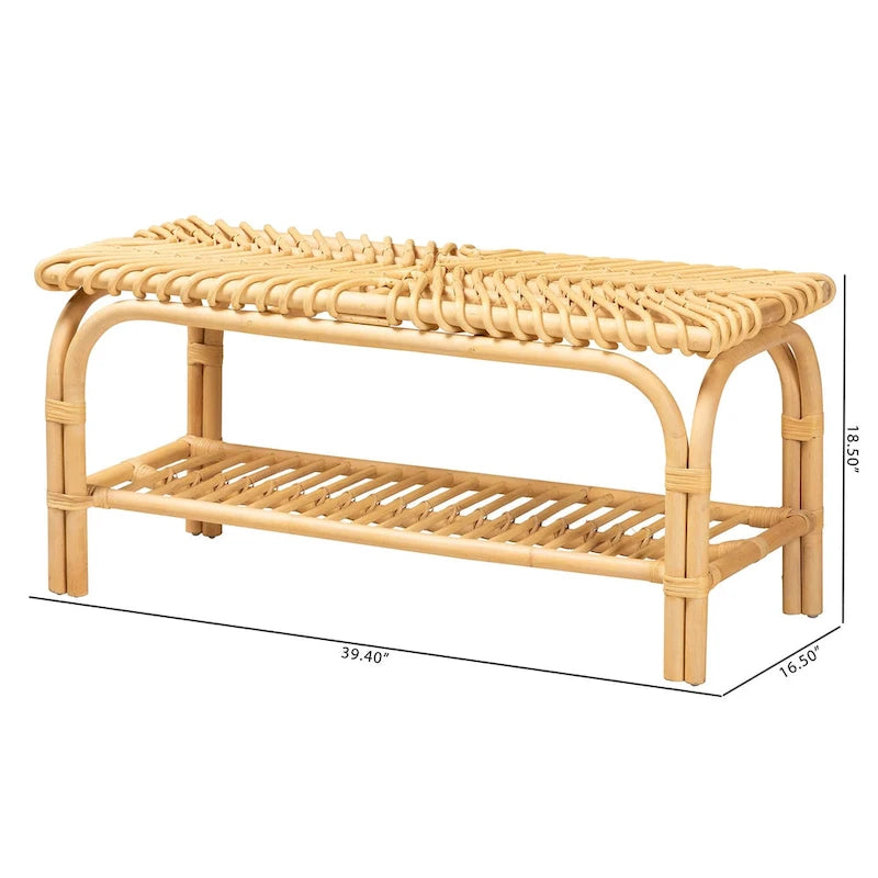 Banc d’appoint bohème moderne en rotin naturel brun