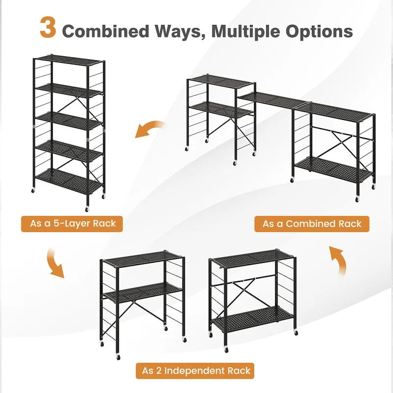 5-stufiges verstellbares Regal mit Rollen für Garage, Küche und Balkon - 30 x 13.5 x 60