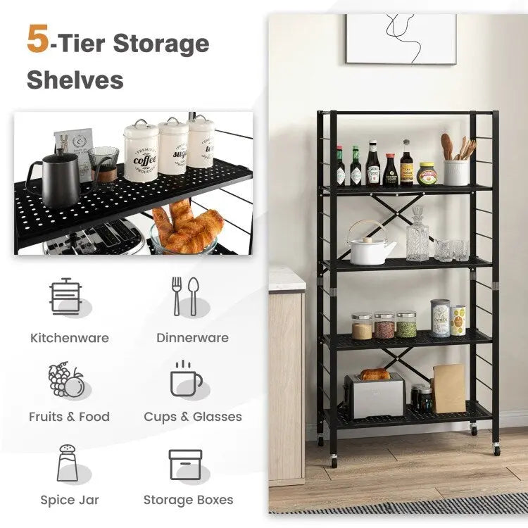 5-stufiges verstellbares Regal mit Rollen für Garage, Küche und Balkon - 30 x 13.5 x 60
