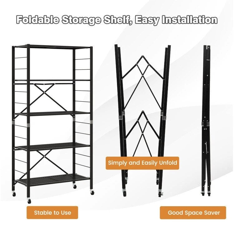 5-stufiges verstellbares Regal mit Rollen für Garage, Küche und Balkon - 30 x 13.5 x 60