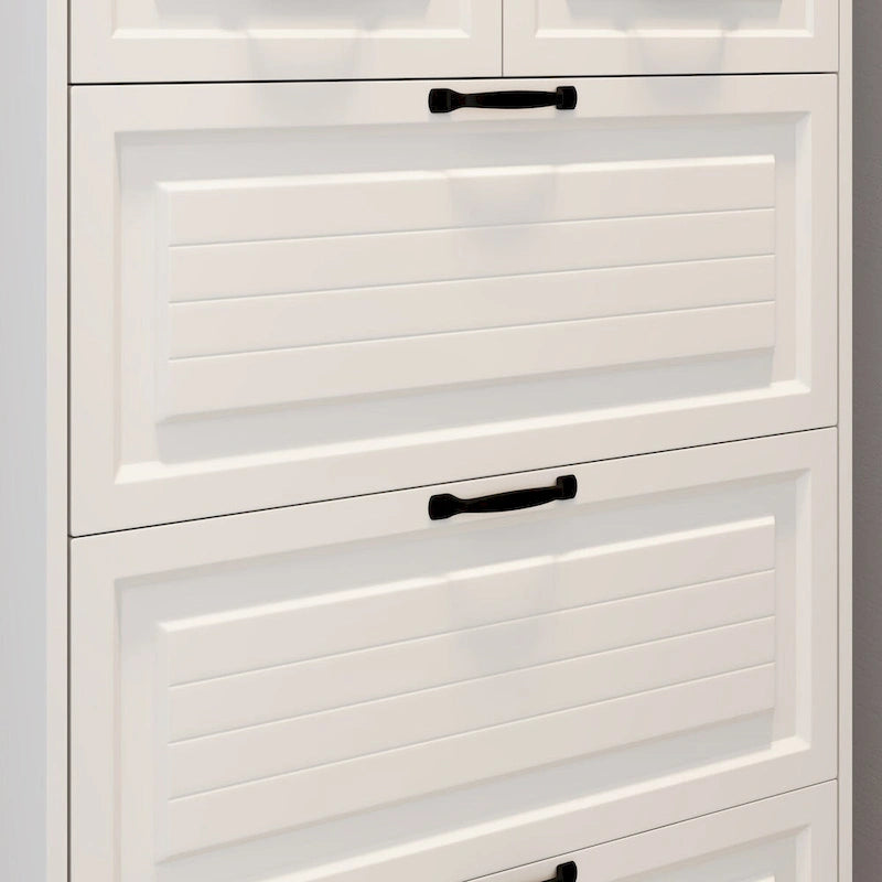 Schuhschrank aus Holz für 24 Paar Schuhe, mit klappbaren Fächern, 2 Schubladen, 3 Kippschubladen und Kleiderbügel