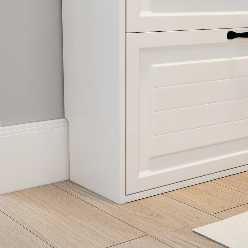 Schuhschrank aus Holz für 24 Paar Schuhe, mit klappbaren Fächern, 2 Schubladen, 3 Kippschubladen und Kleiderbügel