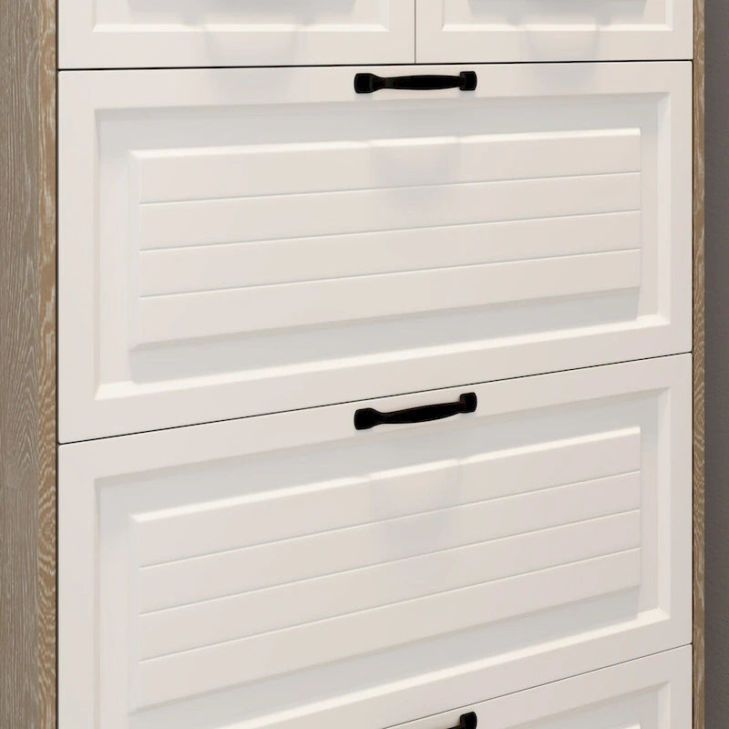 Schuhschrank aus Holz für 24 Paar Schuhe, mit klappbaren Fächern, 2 Schubladen, 3 Kippschubladen und Kleiderbügel