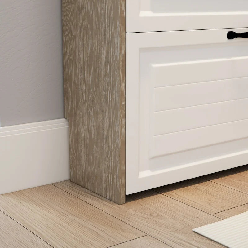 Schuhschrank aus Holz für 24 Paar Schuhe, mit klappbaren Fächern, 2 Schubladen, 3 Kippschubladen und Kleiderbügel