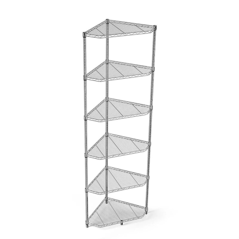 6 Tier Shelf Corner Wire Rack Pentagonal Shelves Adjustable Metal Heavy Duty Free Standing Corner Storage Display Chrome Rack