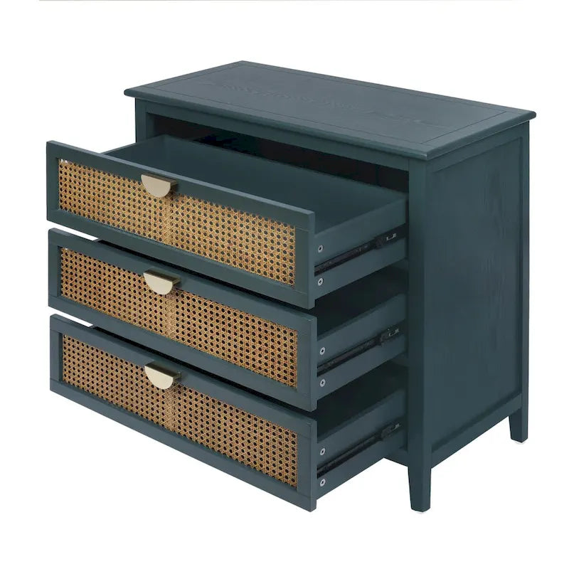 Schrank mit 3 Schubladen, natürliches Rattan, geeignet für Schlafzimmer, Wohnzimmer und Arbeitszimmer