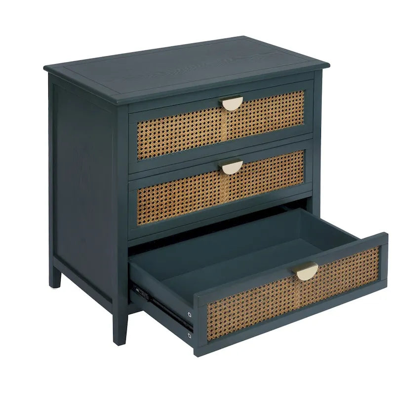 Schrank mit 3 Schubladen, natürliches Rattan, geeignet für Schlafzimmer, Wohnzimmer und Arbeitszimmer