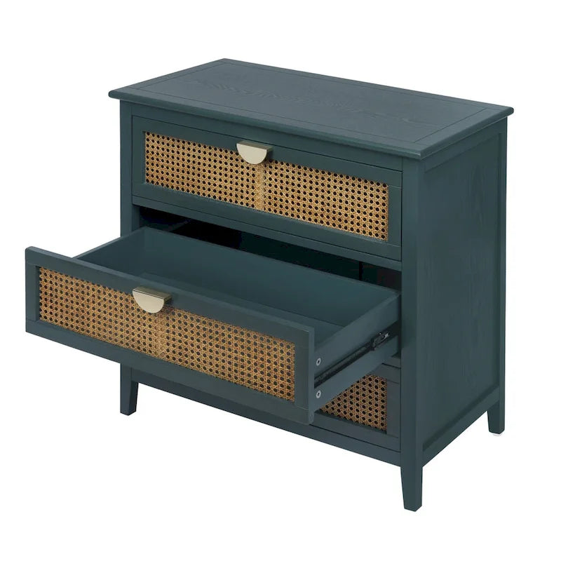 Schrank mit 3 Schubladen, natürliches Rattan, geeignet für Schlafzimmer, Wohnzimmer und Arbeitszimmer