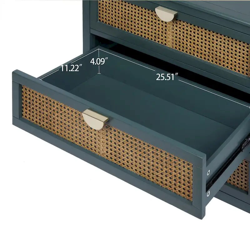 Schrank mit 3 Schubladen, natürliches Rattan, geeignet für Schlafzimmer, Wohnzimmer und Arbeitszimmer