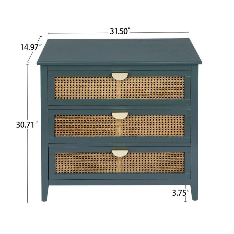 Schrank mit 3 Schubladen, natürliches Rattan, geeignet für Schlafzimmer, Wohnzimmer und Arbeitszimmer