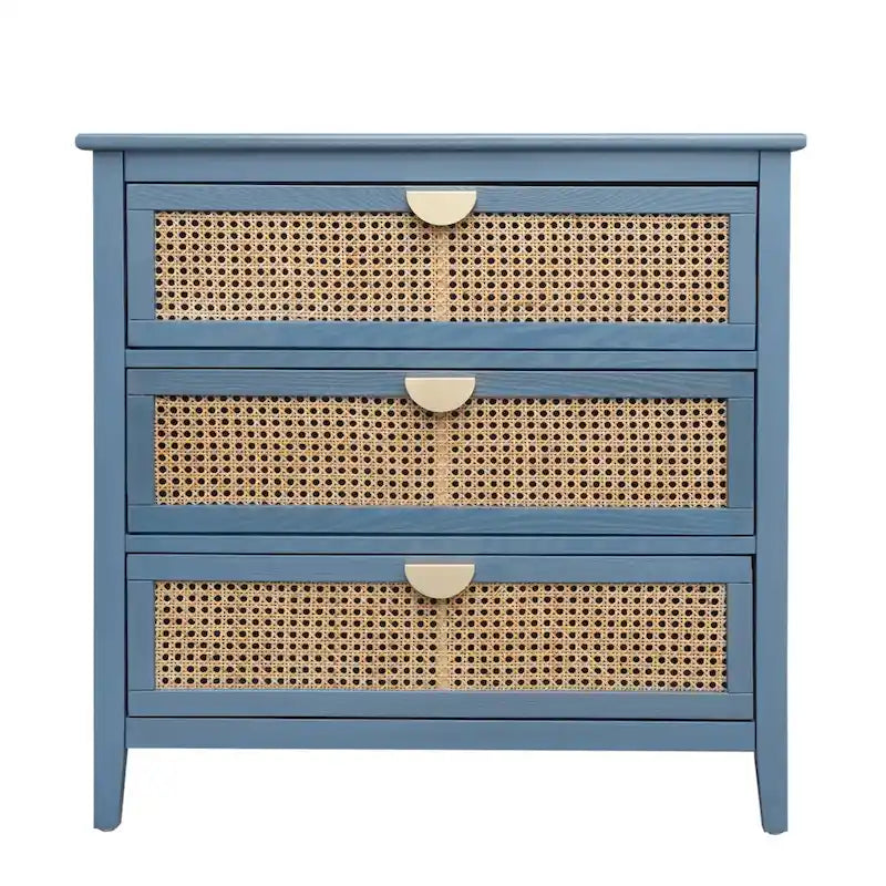 Schrank mit 3 Schubladen, natürliches Rattan, geeignet für Schlafzimmer, Wohnzimmer und Arbeitszimmer