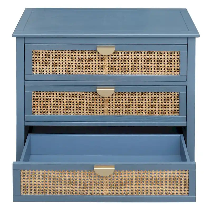 Schrank mit 3 Schubladen, natürliches Rattan, geeignet für Schlafzimmer, Wohnzimmer und Arbeitszimmer