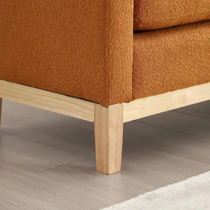 Gepolsterte Sitzbank mit Holzbeinen und Nackenrollen