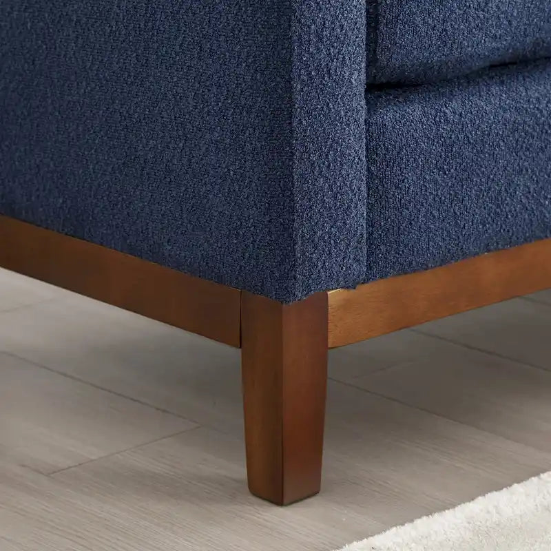 Gepolsterte Sitzbank mit Holzbeinen und Nackenrollen